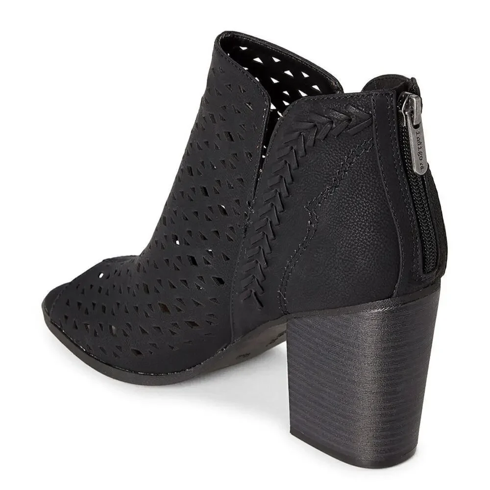 New INDIGO RD. Women's Perforated Faux Suede Peep Toe Ankle Booties
